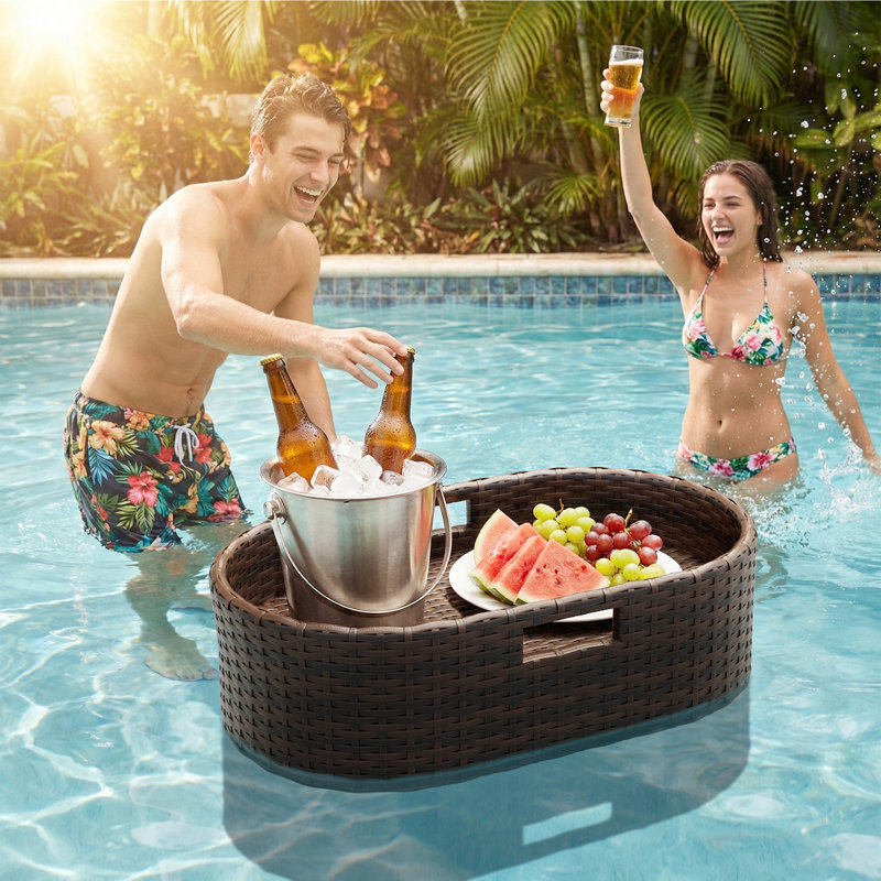 Plateau flottant de taille moyenne, plateau de service ovale pour les flotteurs de piscine, pour les bancs de sable, les spas et les fêtes, boissons de service de piscine, brunch
