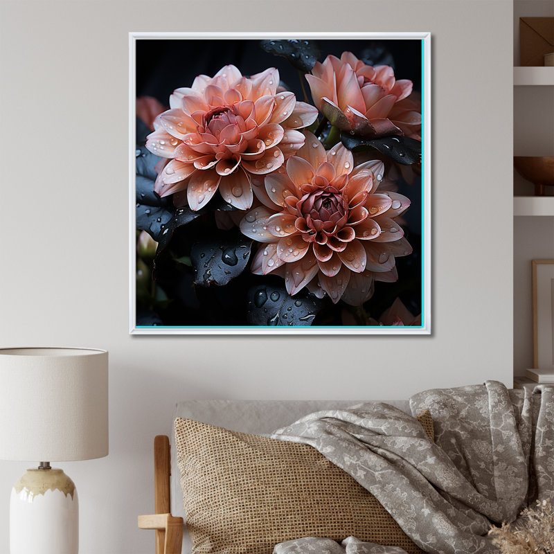 «Mums Noir Enchantment» sur toile, Cadre flottant blanc, H 16 po x l 16 po x P 1 po