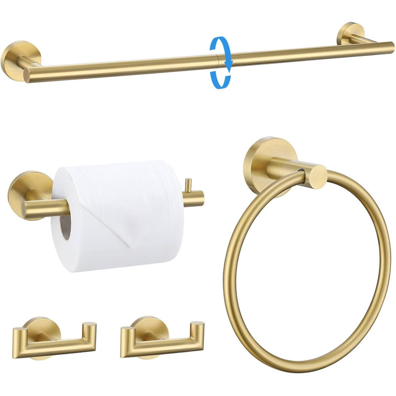 5-Piece Bathroom Hardware Set - Stainless Steel Towel Bar, Toilet Paper Holder, Towel Ring & Hooks - Wall Mounted Durable Bath Accessories