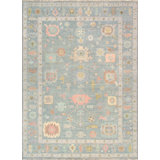 Oushak Hand Knotted Wool Oriental Area Rug in L. Blue / L. Blue