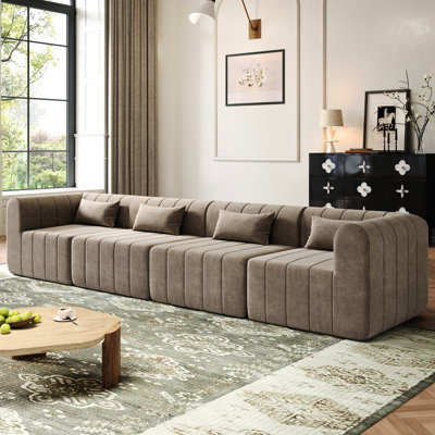 Canapé d'angle modulaire rembourré de 145,5 pouces (370 cm) en 4 parties, 3 configurations pour un agencement personnalisé dans différentes pièces, mousse haute densité, tissu comprimé doux et résistant au boulochage, 4 places pour salon