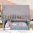 Wooden Floor Bed with Chimney Design, Enchanting Tent, Shelves and Lights-793288670-793288668