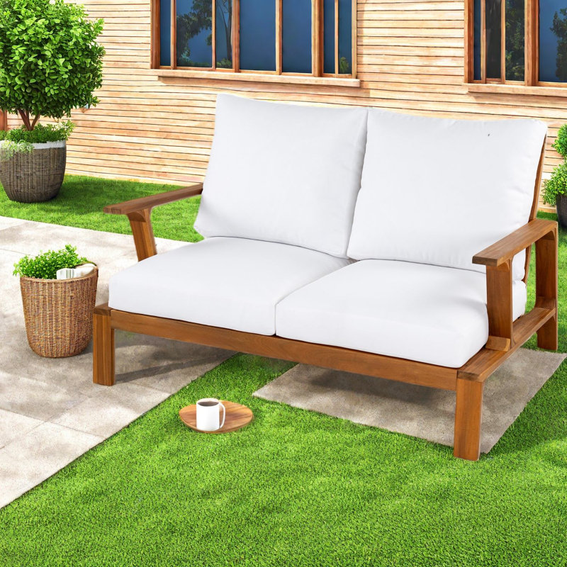 Canapés de patio confortables, ensemble moderne en bois d'acacia pour balcon de patio