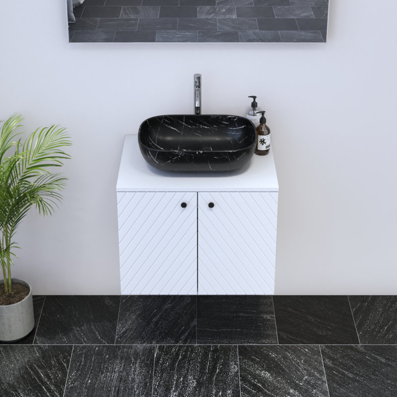 Karaya 23.6'' Single Bathroom Vanity with Top, White, Black