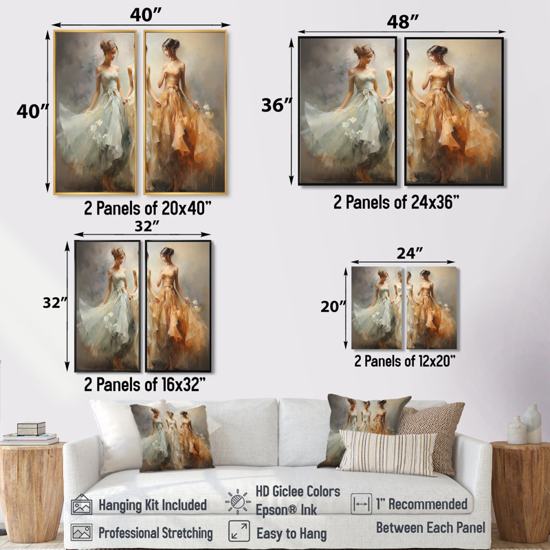 Dance ethereal Grace II - ensemble de 2 impressions sur toile modernes, 36" H x 48" W, Impression encadrée flottante, Black