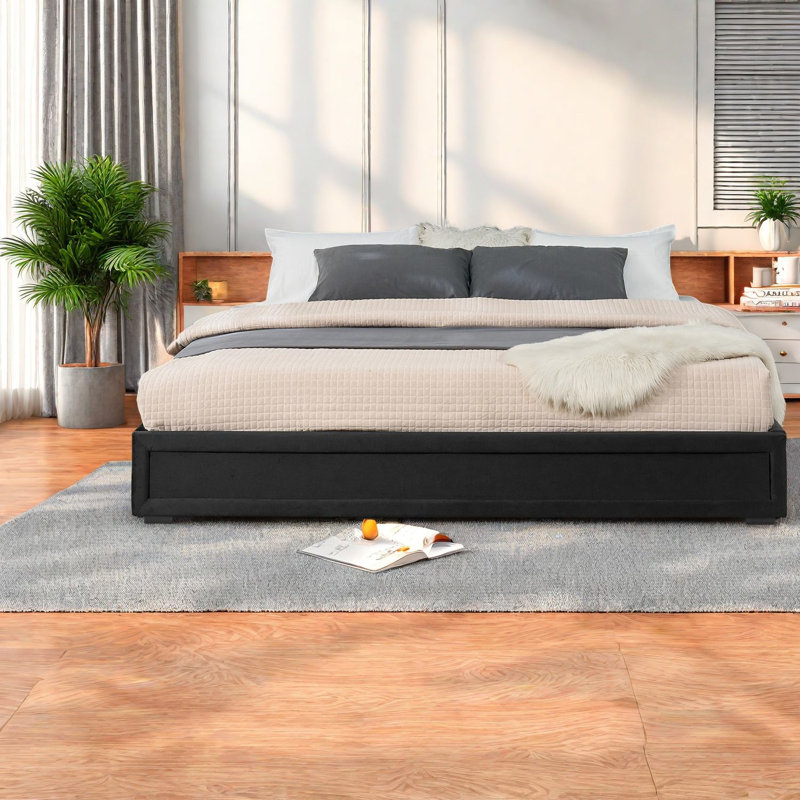 Lits avec rangement, plateforme en panneau de fibres à densité moyenne très grand, velours noir moderne pour la maison