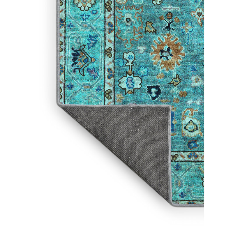 Tapis oriental en laine / polyester tissé à la machine 6 pi x 9 pi bleu / bleu clair / jaune Oriental