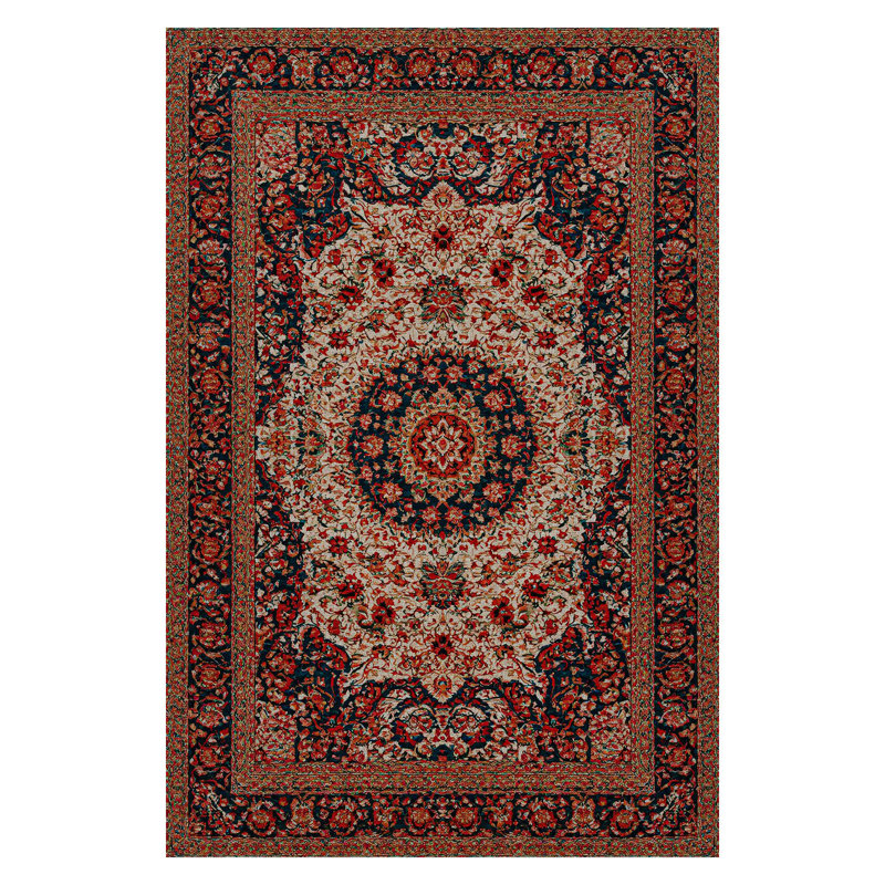 Guria Red/Brown Oriental Vintage Look Machine Printed Cotton Chenille Area Rug, Rectangle 4' x 5'11"