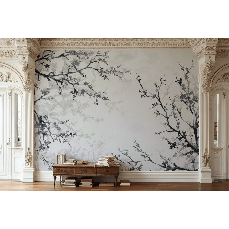 Papier peint floral minimaliste à motifs de branches, 140"x108", Peel and Stick