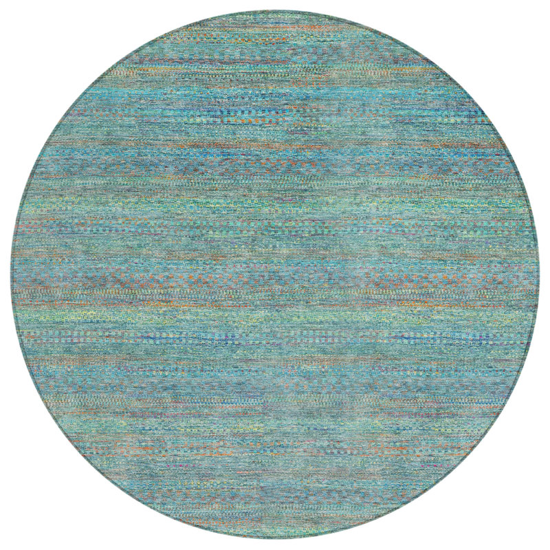 Machine Washable Indoor/Outdoor Kimberlin ACN2148 Striped Rug, Round 8'