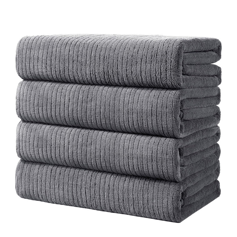 Ensemble de 4 très grandes serviettes de bain rayées grises, serviettes de plage en polyester XL de 35,4 x 70,9 pouces, surdimensionnées à séchage rapide pour la salle de bain ou la piscine