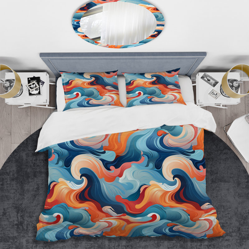 Literie Harmony III bleu et orange, Housse de couette simple + 1 taie décorative stan
