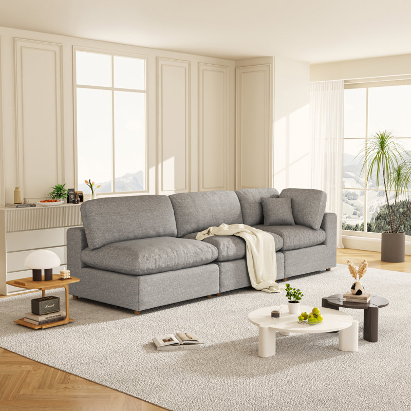 Canapé modulaire rembourré 3 pièces Jossa, Mélange de lin gris
