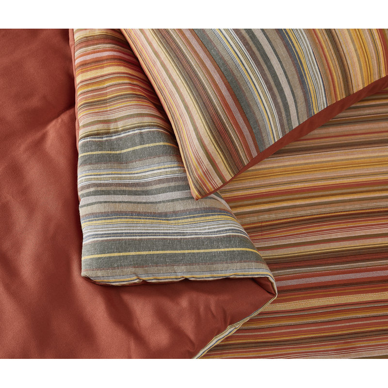 Teinture à fil rayé Brooklyn Loom Sunset, Édredon pour grand lit + 2 taies décoratives pou