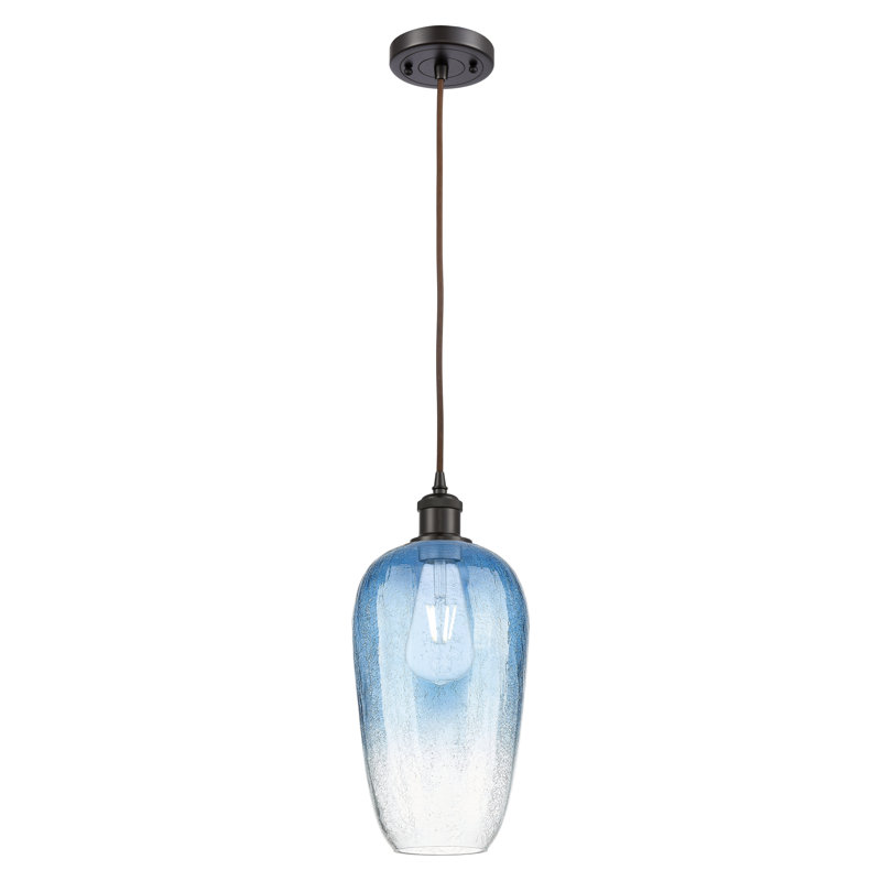 Mini luminaire suspendu à cordon 1 lumière 7 po Ballston - Brookhaven Flute, Bleu saphir, Bronze frotté à l'huile
