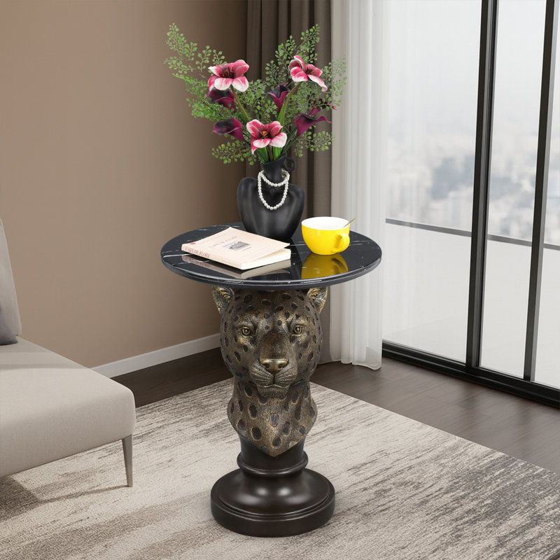 Table d'appoint Leopard Head, Plateau noir / base brune