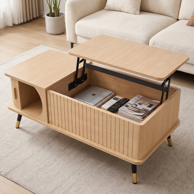 Lift Top Extendable Coffee Table with Hidden Storage and Large Storage Shelf