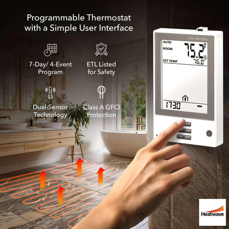 Système de chauffage électrique au sol 120 volts avec thermostat programmable GFCI requis, L 20 po x L 6,1 pi, 120 Volt