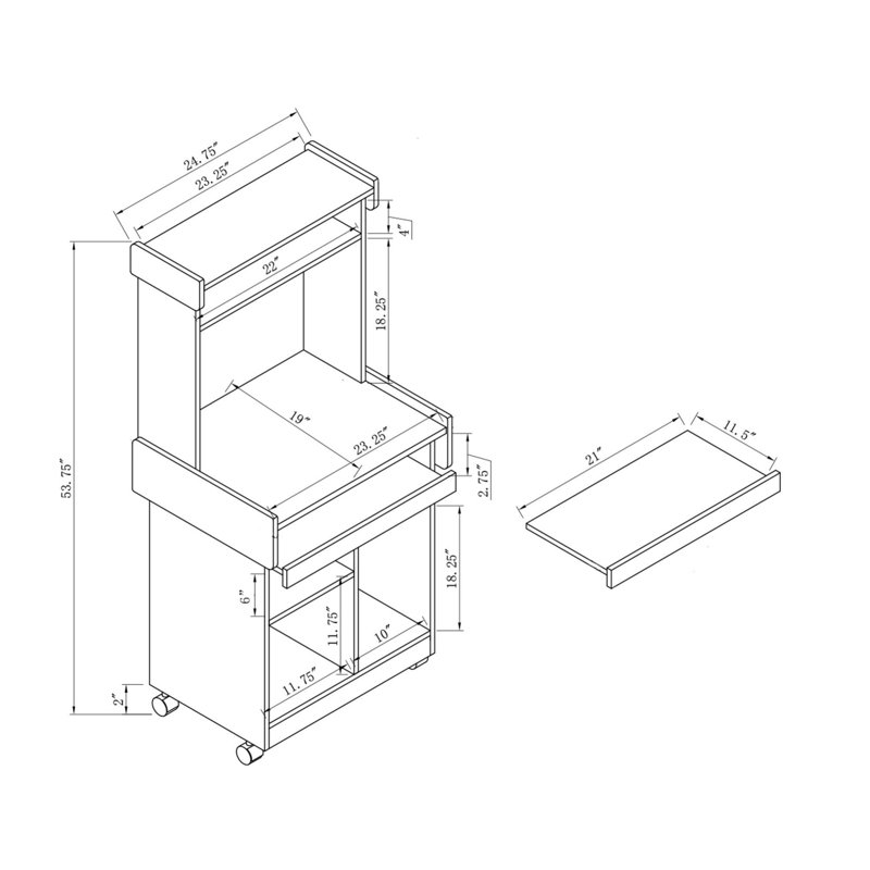 Microwave Cart Coffee Station Computer Cart on locking castors hutch gliding shelf , Mahogany