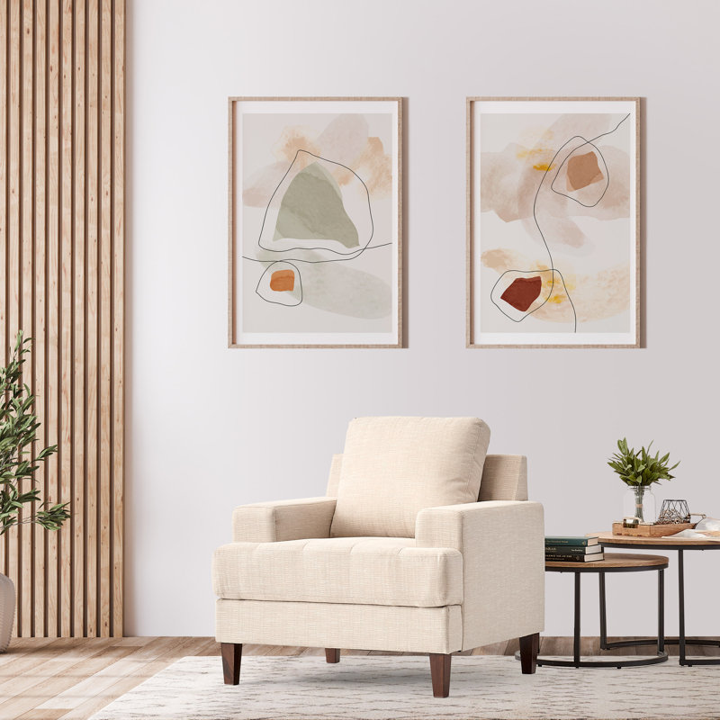 Fauteuil capitonné l 37 po, Mélange de polyester beige / mélange de coton /
