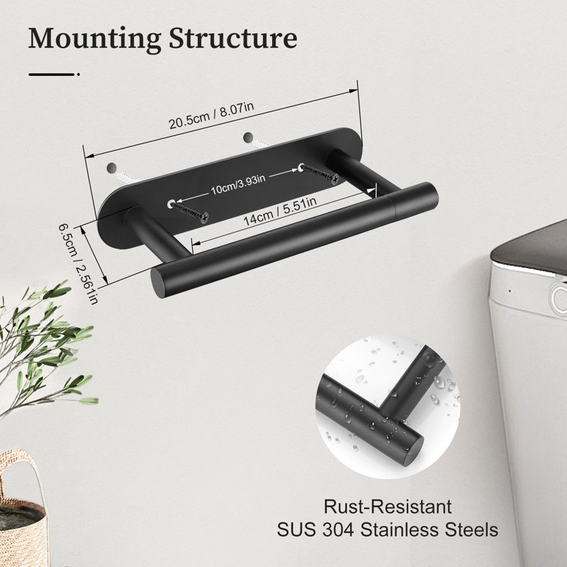 Wall Mounted Toilet Paper Holder, Matte Black