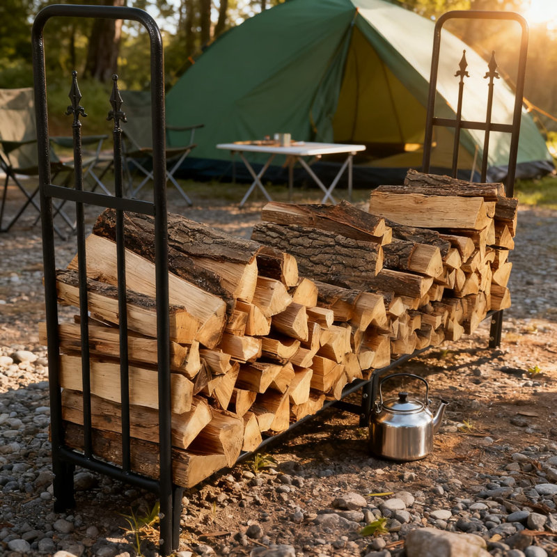 Support à bois de chauffage robuste de 6 pieds avec couvercle résistant aux intempéries - Support de rangement intérieur et extérieur pour foyer et foyer