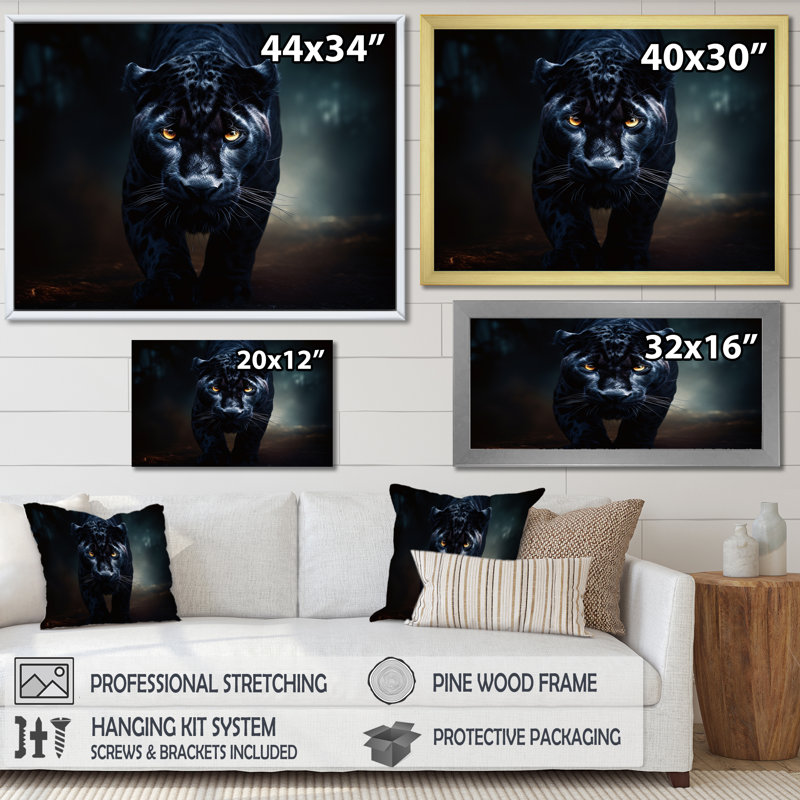 " Black Majestic Panther Hunting Wildlife ", Wrapped Canvas, 30" H x 40" W x 1.5" D