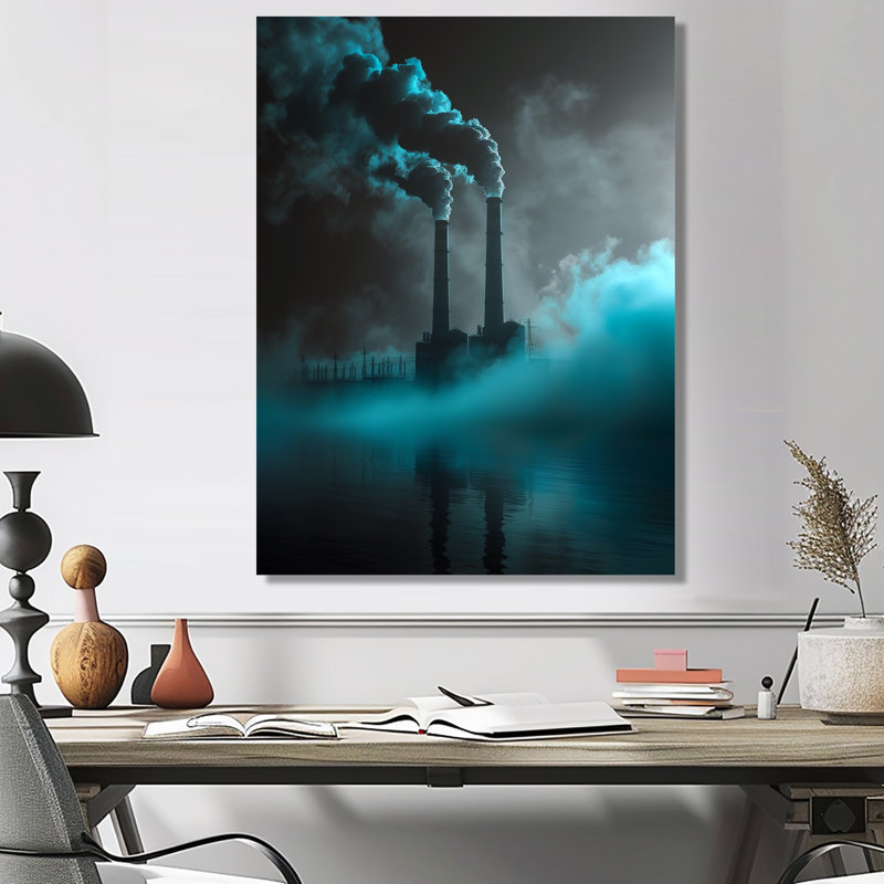 Monochromes gris électrique centrale électrique paysage III - centrales électriques, impression d'art mural, Métal métal