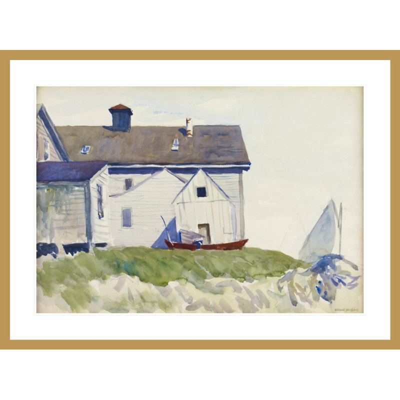 Maison et bateaux (également connu sous le nom de maison de bord de mer) par Edward Hopper - impression giclée encadrée
