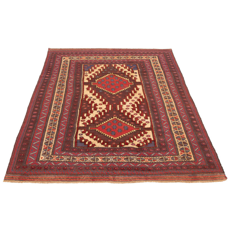 Tapis rouge foncé en laine noué à la main de conception unique 6 pi 3 po x 8 pi 8 po New Age