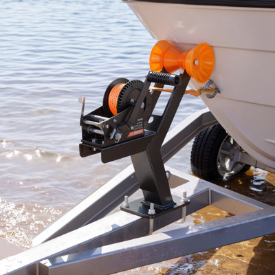 Treuil pour bateau, treuil à main de 3 500 lb, manivelle à corde manuelle robuste avec sangle en polyester orange de 20 pi, cliquet portatif à deux voies, poignée à 2 vitesses et poignée antidérapante pour le remorquage de VTT sur remorque de bateau