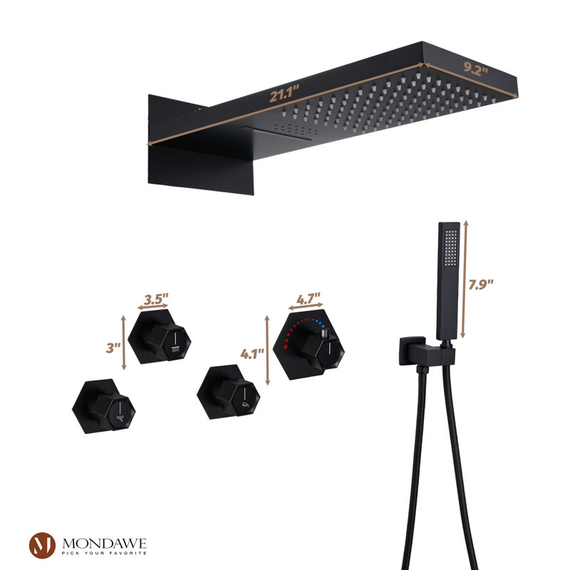 AquaRhapsody Thermostatic Complete Shower System with Rough in-Valve, Matte Black