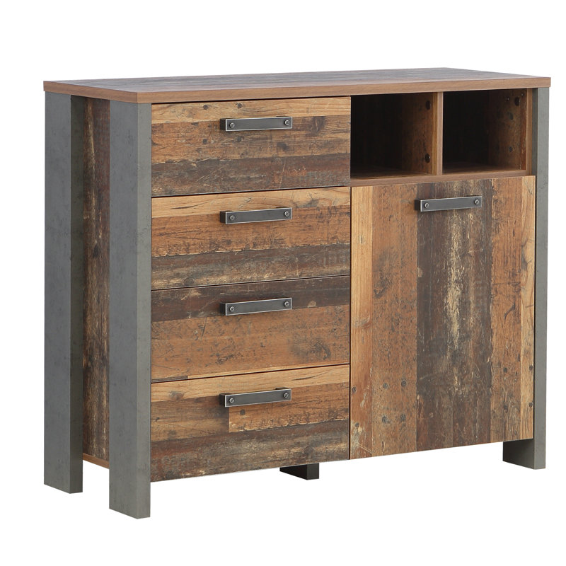 Lanham 107cm Sideboard, Dark Grey Concrete Effect/Old Vintage Wood