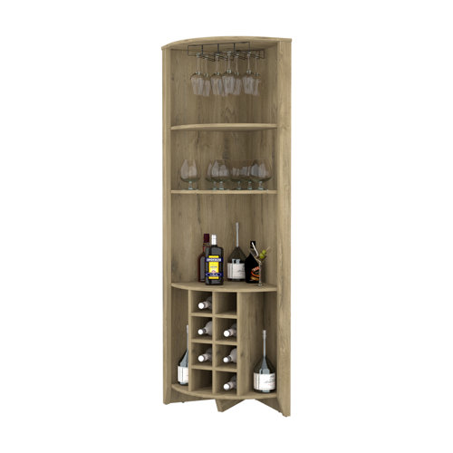Millwood Pines Bouvet Corner Bar Cabinet with 3 Shelves, 8 Wine Cubbies ...