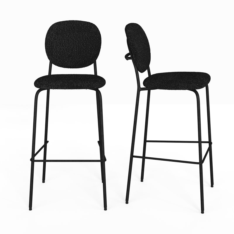 Boucle Bar & Counter Stool, Black, Bar Stool (29.50” Seat Height)