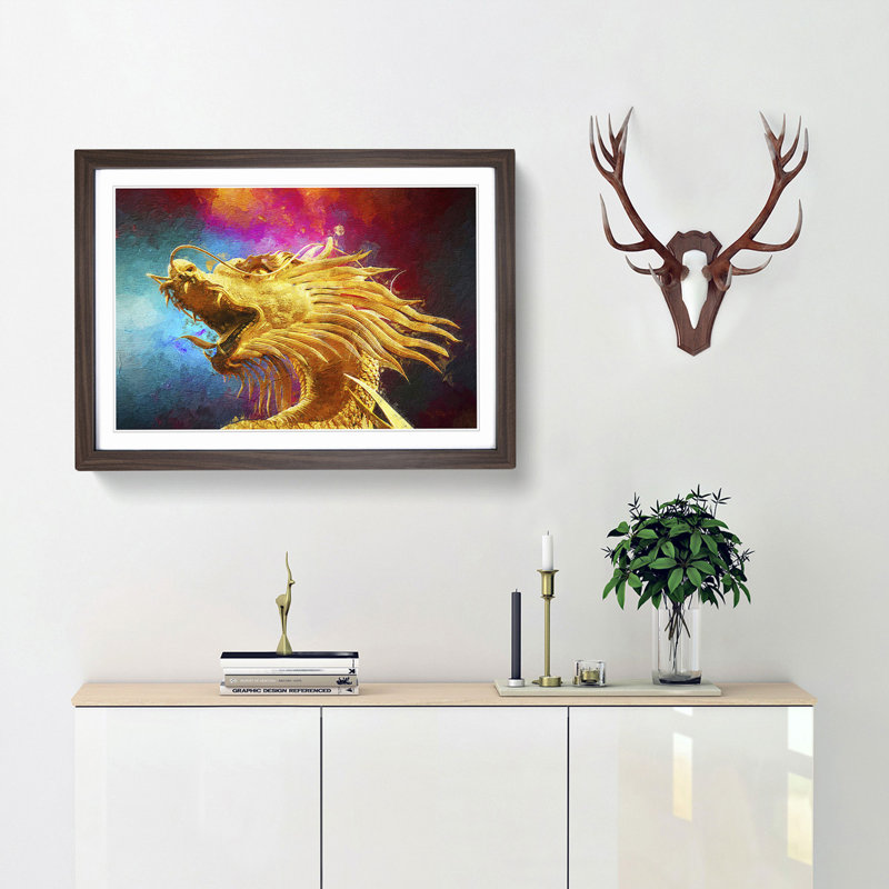Oriental Dragon - Framed Print, 36cm H x 48cm W x 2cm D, Walnut Framed
