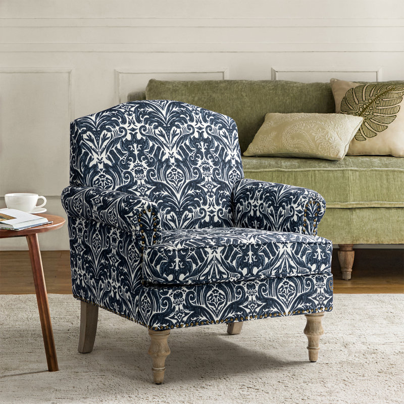 Fauteuil rembourré 30 po Mooresville, Polyester bleu marine / blanc