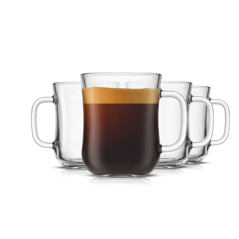 Clear Glass Diner Style Coffee Mugs with Handles, Set of 4