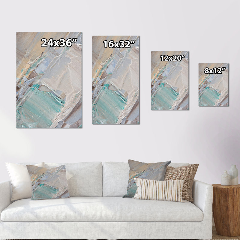 Artistic Beige Light Blue Strokes - Art sur toile moderne et contemporain, H 20 po x l 12 po x P 1 po, Toile tendue