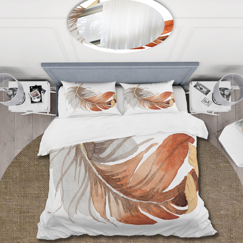 Ensemble de housse de couette orange et plume d'oiseau orange - Bohème et éclectique - Polyester microfibre