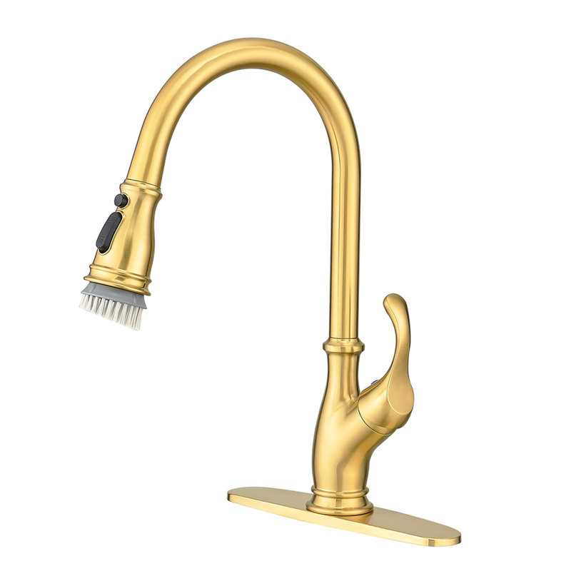 Robinet de cuisine doré avec fonction extractible - Conception à arc élevé pour une cartouche en céramique facile à utiliser et un fonctionnement en douceur