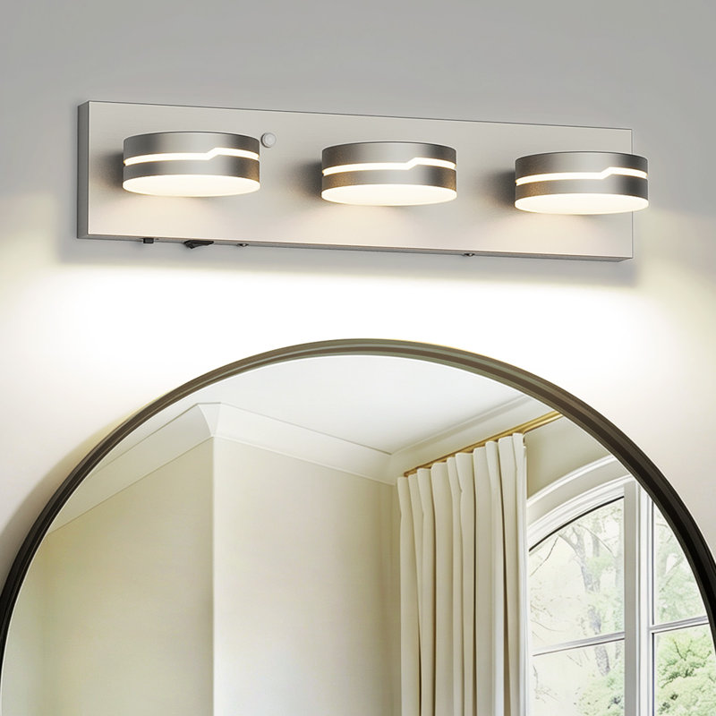 Éclairage pour meuble-lavabo à DEL 19 po à 3 lumières à intensité variable avec capteur de mouvement, abat-jour en acrylique à température réglable de 3 couleurs pour la salle de bain
