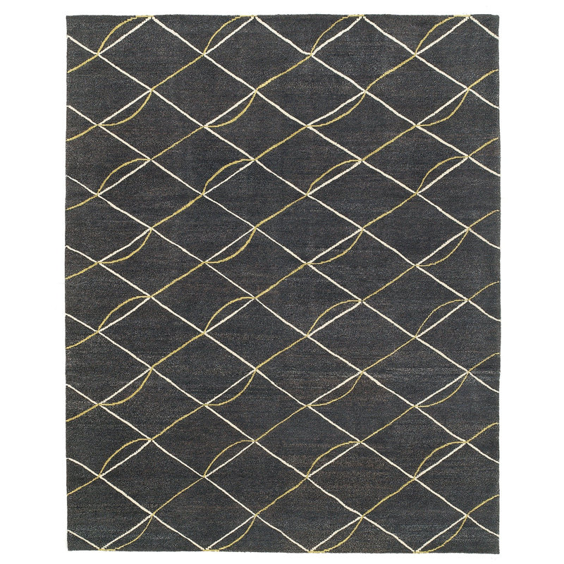 Archloop Geometric Area Rug in Gray/White/Yellow, Rectangle 9' x 12'