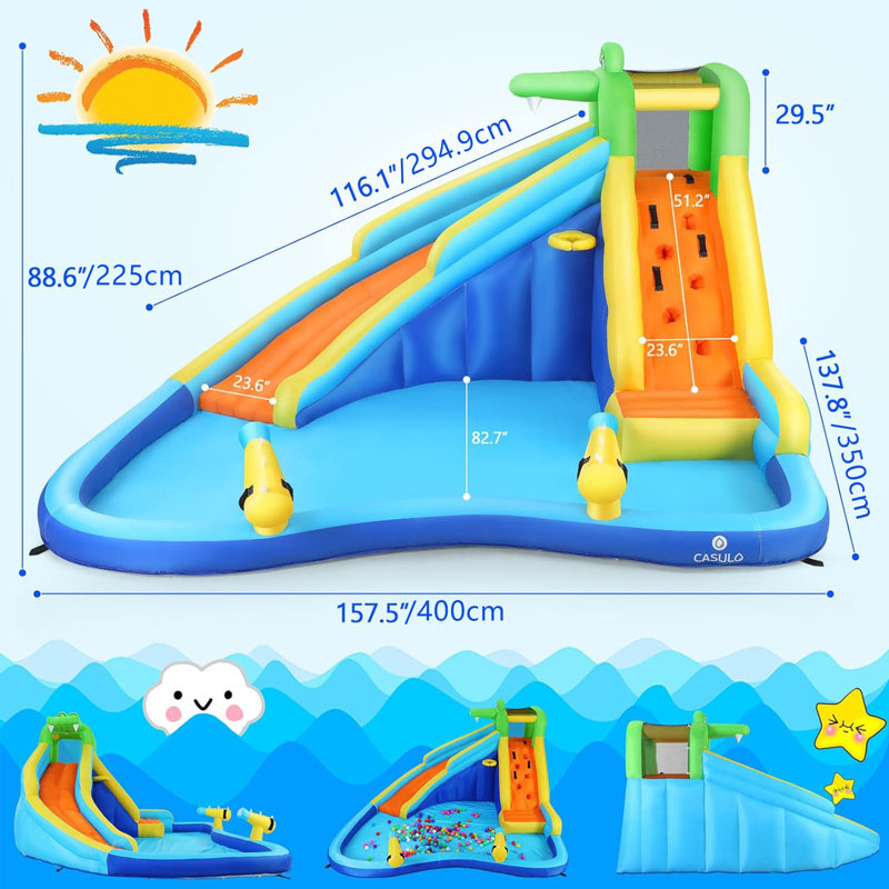 Adam 13.2' x 11.5' Crocodile Kids Inflatable Water Slides Water Bounce House Water Park with Air Blower Indoor Outdoor Dry Wet Use