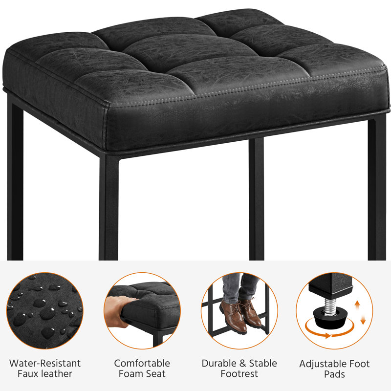 Kloud Counter Backless Industrial Stools with Footrests, Black, Bar Stool (24" Seat Height)