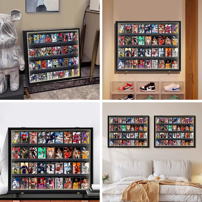 Vitrine à DEL pour cartes de sport, verrouillable avec protection UV pour cartes classées (paquet horizontal de 3, 36 fentes)