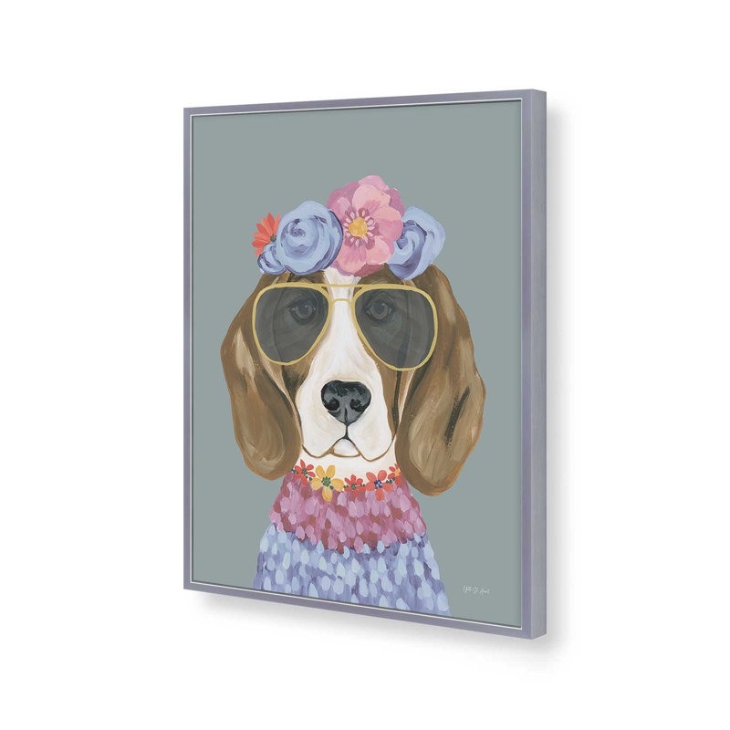 «Regal Beagle v2» par Yvette St. Amant, reproduction d'art, 36 W x 48 H, Silver, Framed Print