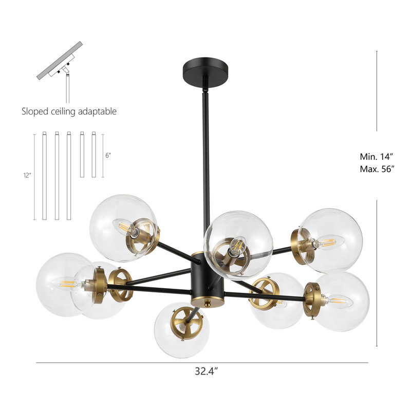Millender 8-Light Dimmable Sputnik Modern Linear Chandelier, Transparent