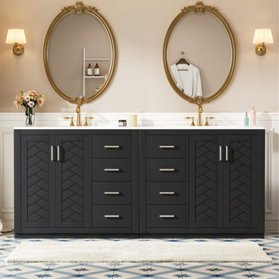 Meuble-lavabo 72 po avec lavabo en céramique (séparé), armoire de rangement en bois massif, ensemble de meuble-lavabo autoportant avec tiroirs et portes à fermeture douce