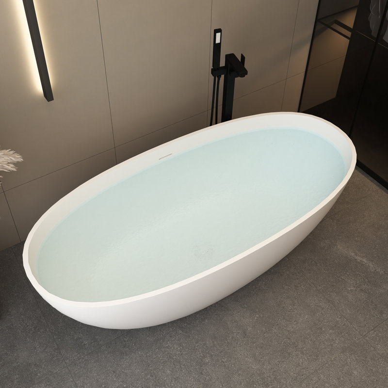 65-Inch Matte White Solid Surface Freestanding Soaking Bathtub